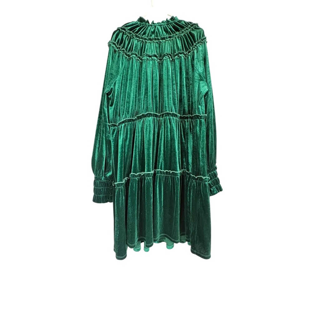 Eloquii Elements Dress Size 22/24 Velvet Emerald Tiered Ruffle Mini Dress Plus